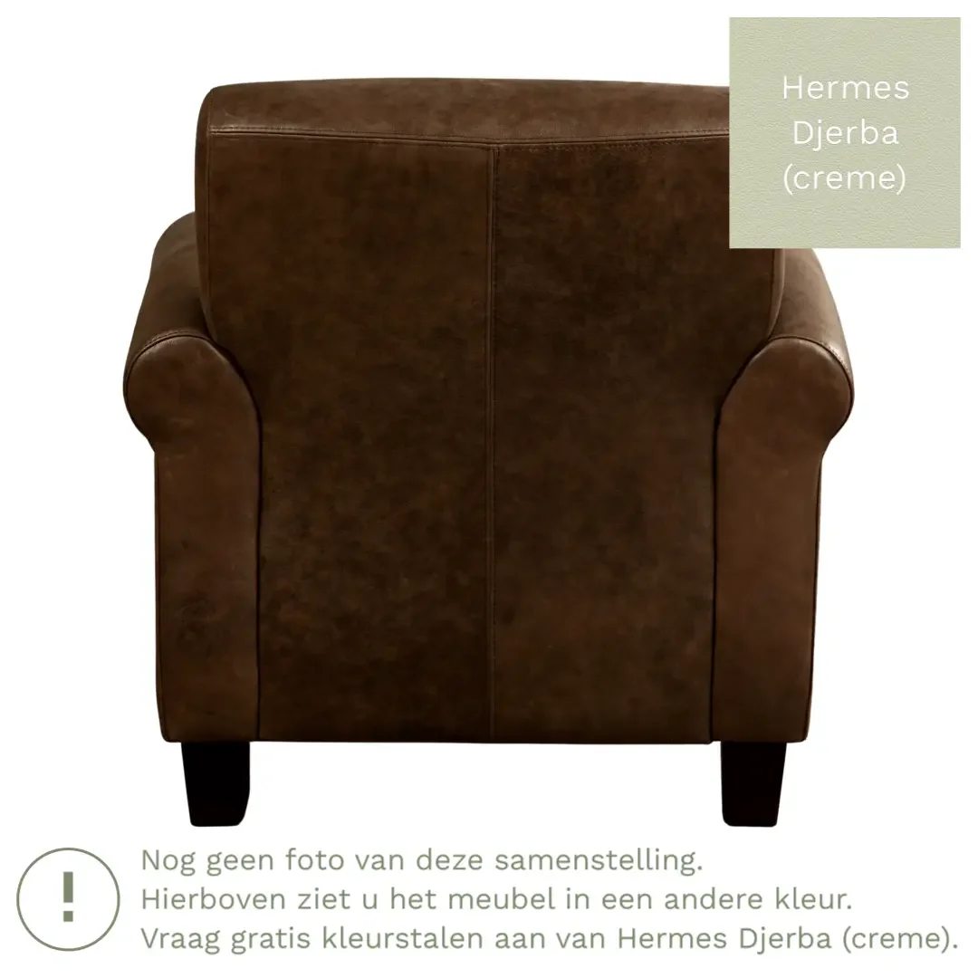 afbeelding van Leren fauteuil Perfection - Hermes Djerba (crème) - Poten hout zwart