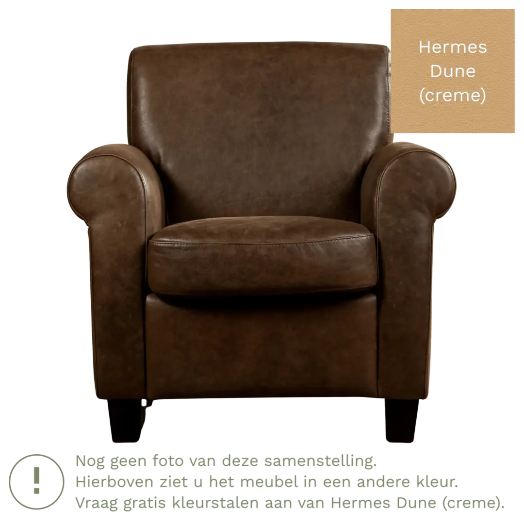 afbeelding van Leren fauteuil Perfection - Hermes Dune (crème) - Poten hout zwart