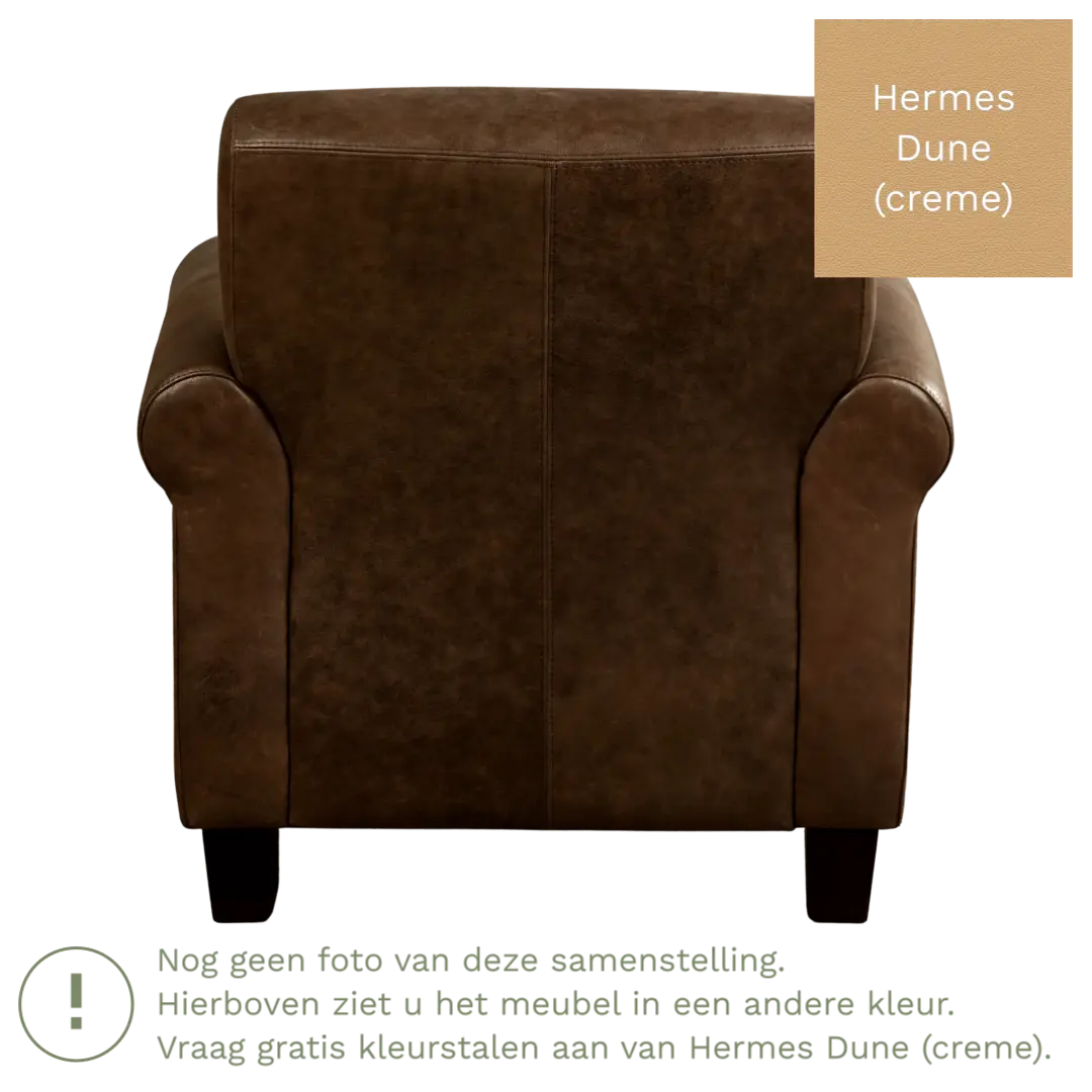 afbeelding van Leren fauteuil Perfection - Hermes Dune (crème) - Poten hout zwart