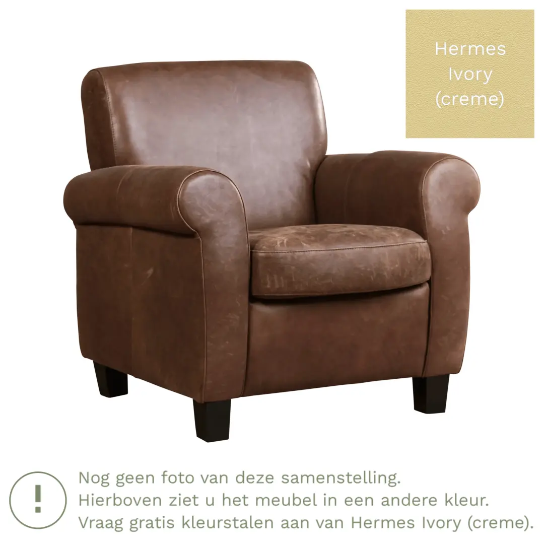 afbeelding van Leren fauteuil Perfection - Hermes Ivory (crème) - Poten hout bruin
