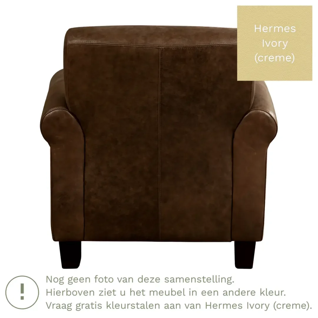 afbeelding van Leren fauteuil Perfection - Hermes Ivory (crème) - Poten hout bruin
