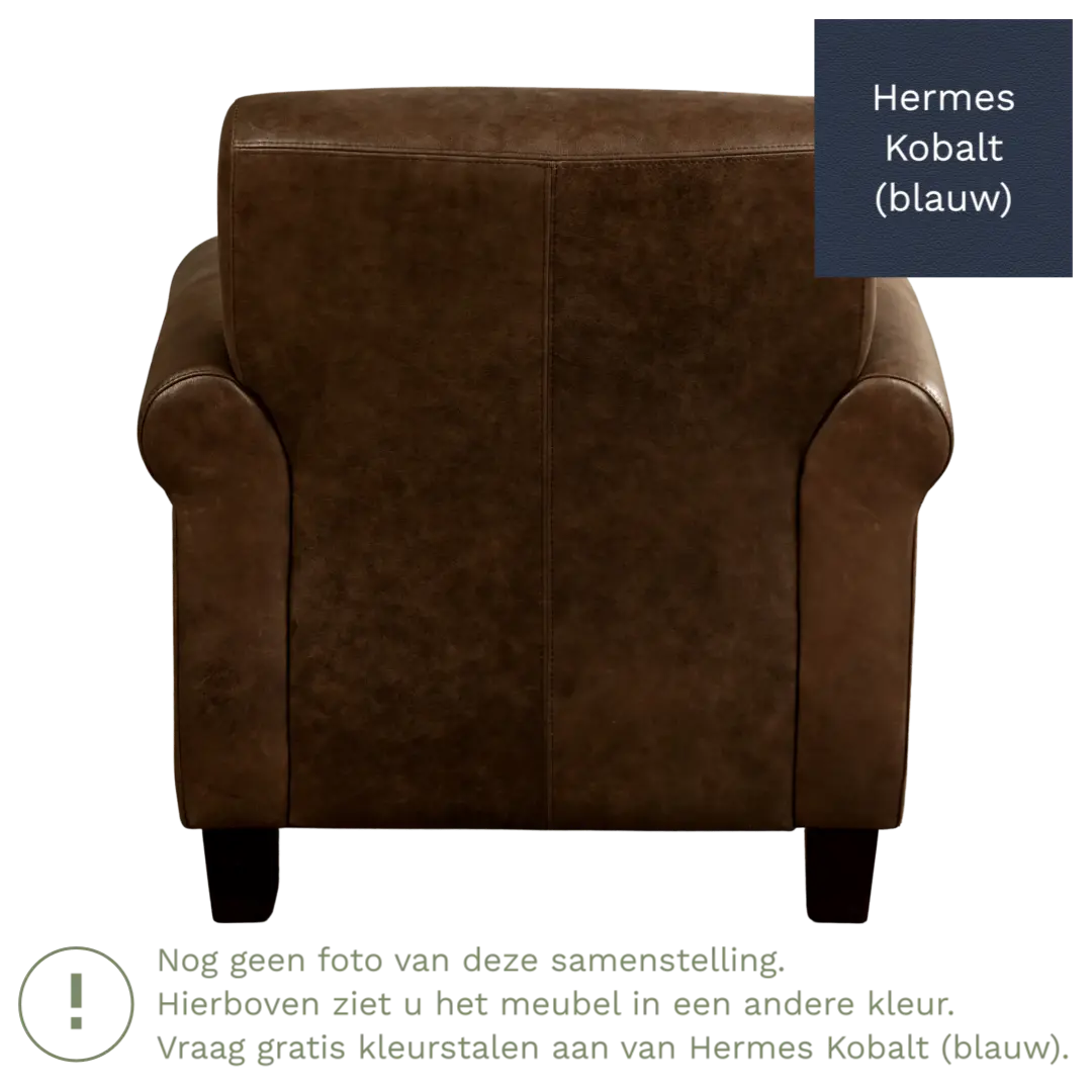 afbeelding van Leren fauteuil Perfection - Hermes Kobalt (blauw) - Poten hout bruin
