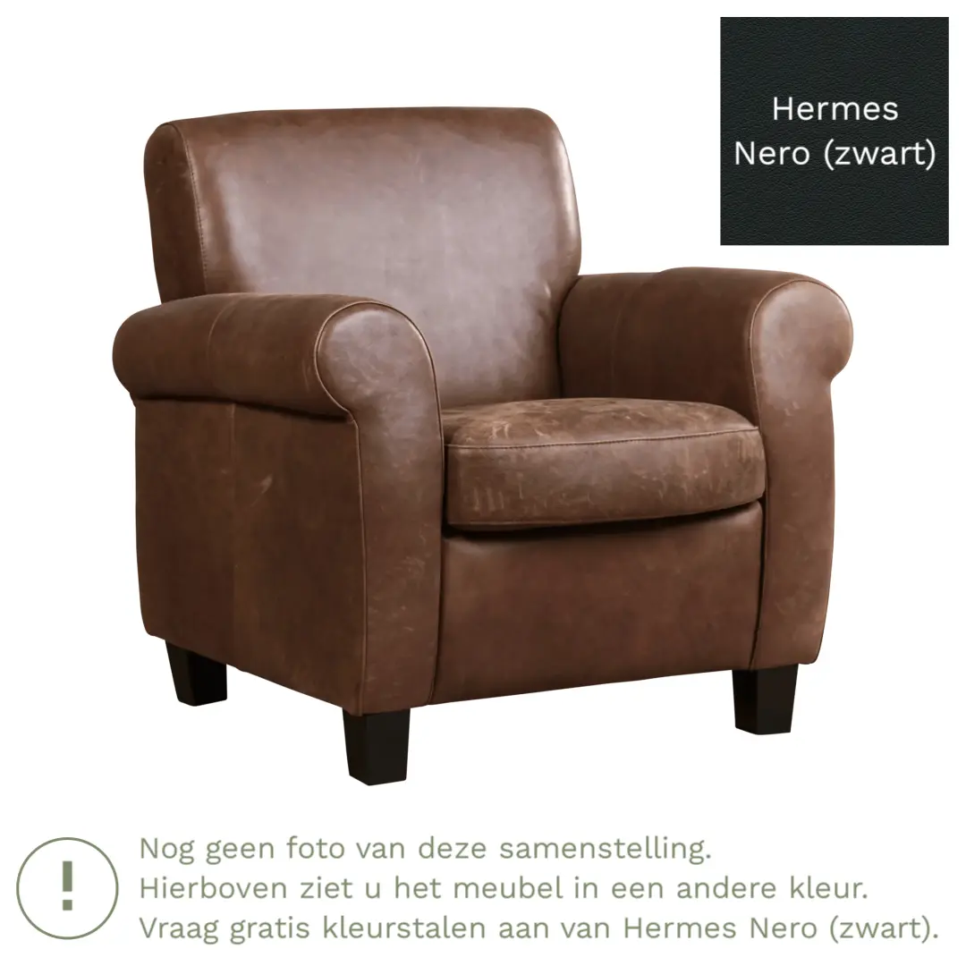 afbeelding van Leren fauteuil Perfection - Hermes Nero (zwart) - Poten hout zwart