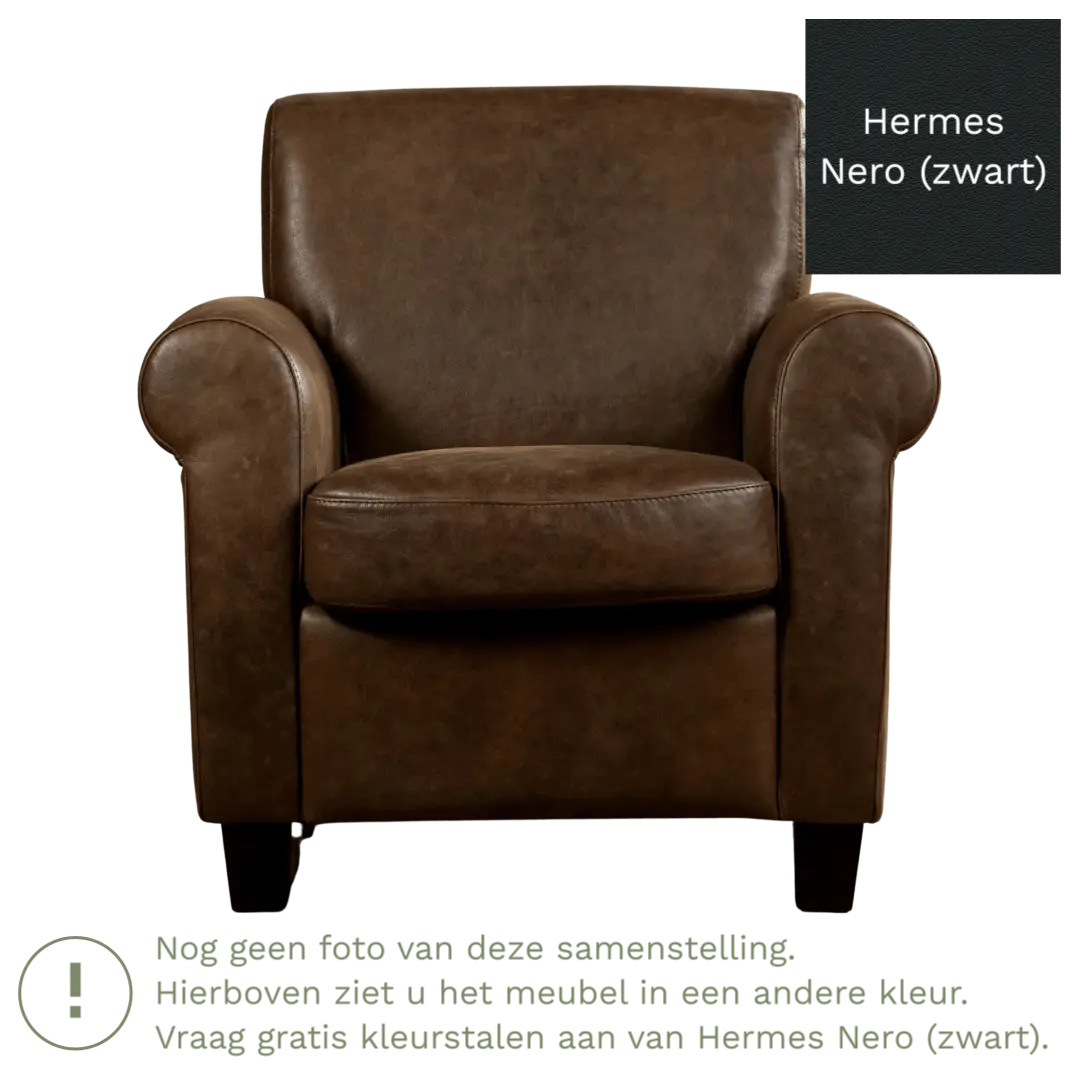 afbeelding van Leren fauteuil Perfection - Hermes Nero (zwart) - Poten hout zwart
