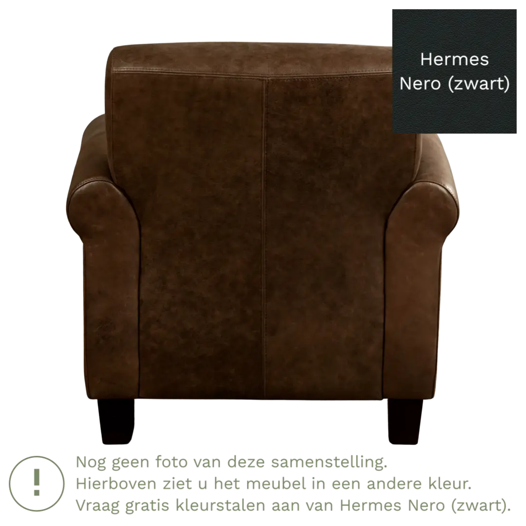 afbeelding van Leren fauteuil Perfection - Hermes Nero (zwart) - Poten hout zwart
