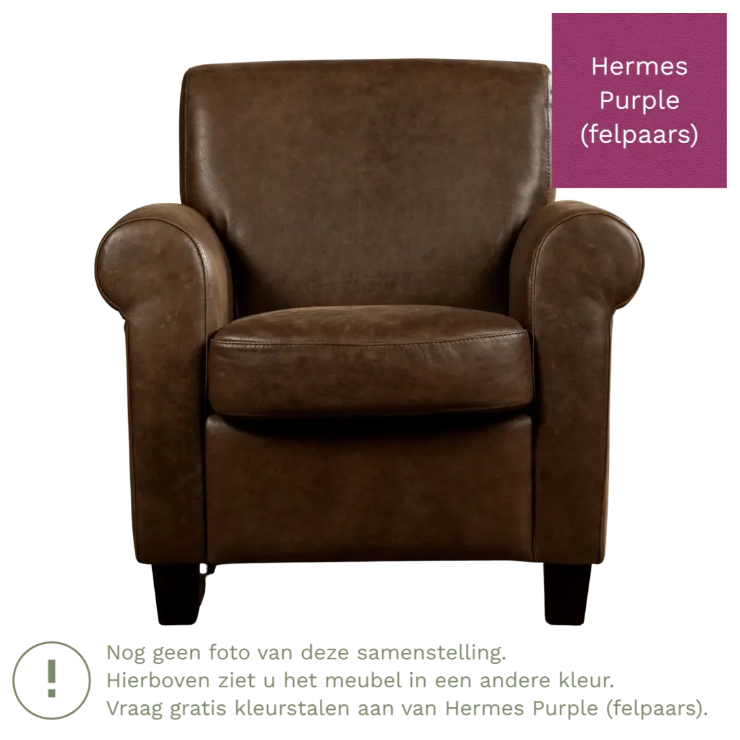 afbeelding van Leren fauteuil Perfection - Hermes Purple (felpaars) - Poten hout bruin
