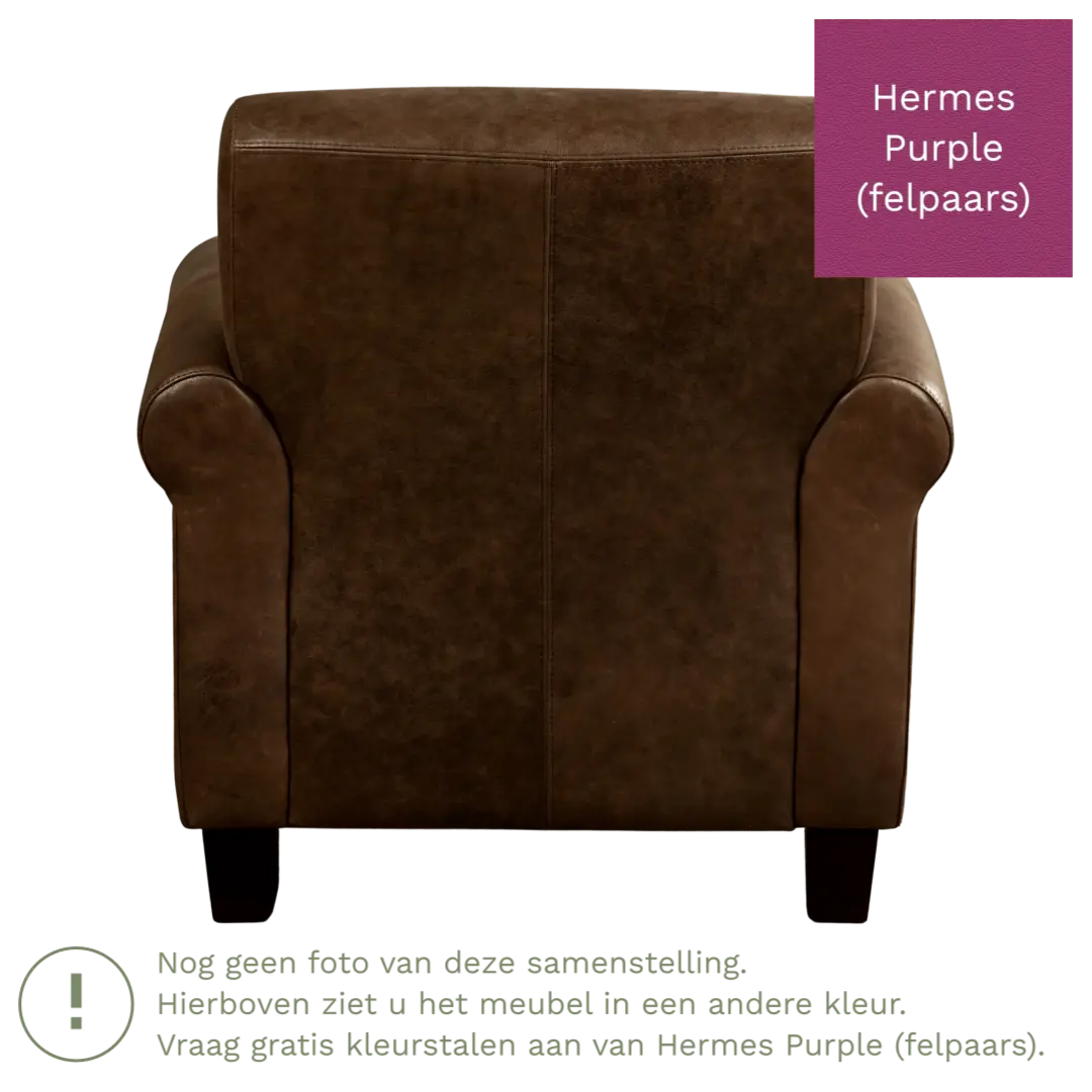 afbeelding van Leren fauteuil Perfection - Hermes Purple (felpaars) - Poten hout bruin