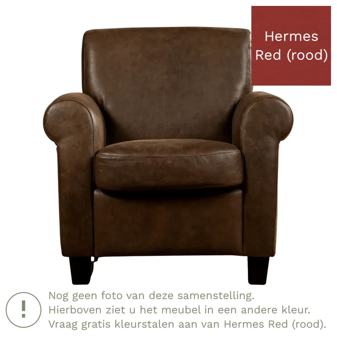 afbeelding van Leren fauteuil Perfection - Hermes Red (rood) - Poten hout zwart