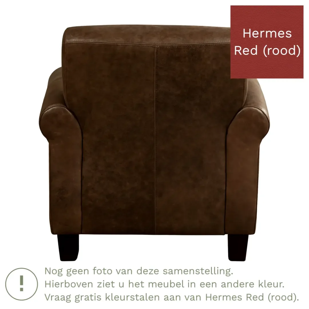 afbeelding van Leren fauteuil Perfection - Hermes Red (rood) - Poten hout zwart