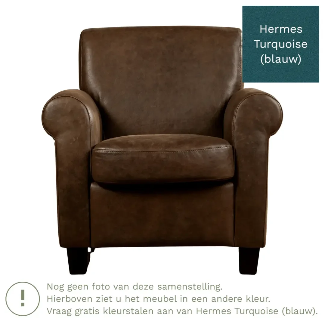 afbeelding van Leren fauteuil Perfection - Hermes Turquoise (blauw) - Poten hout zwart