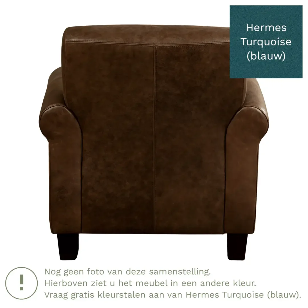afbeelding van Leren fauteuil Perfection - Hermes Turquoise (blauw) - Poten hout zwart