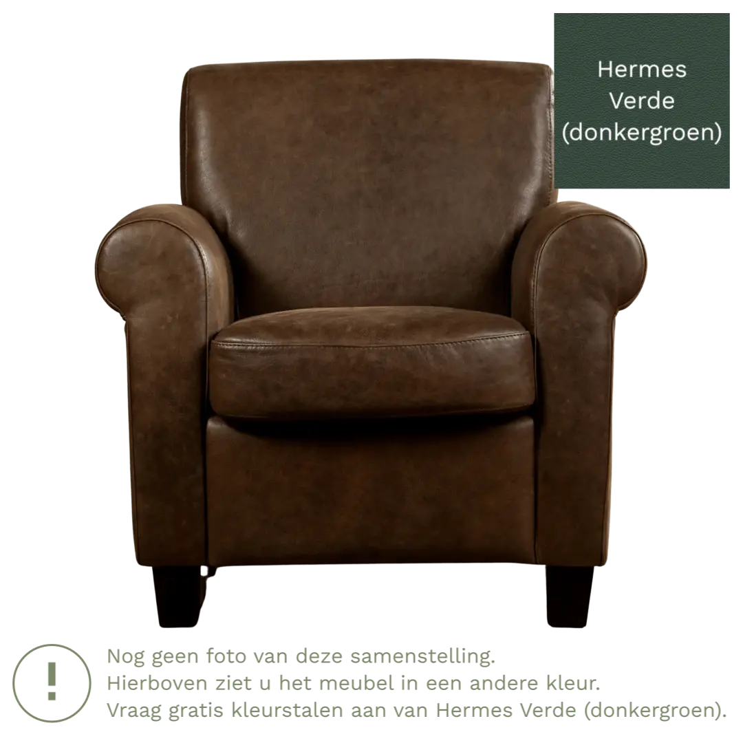 afbeelding van Leren fauteuil Perfection - Hermes Verde (donkergroen) - Poten hout zwart