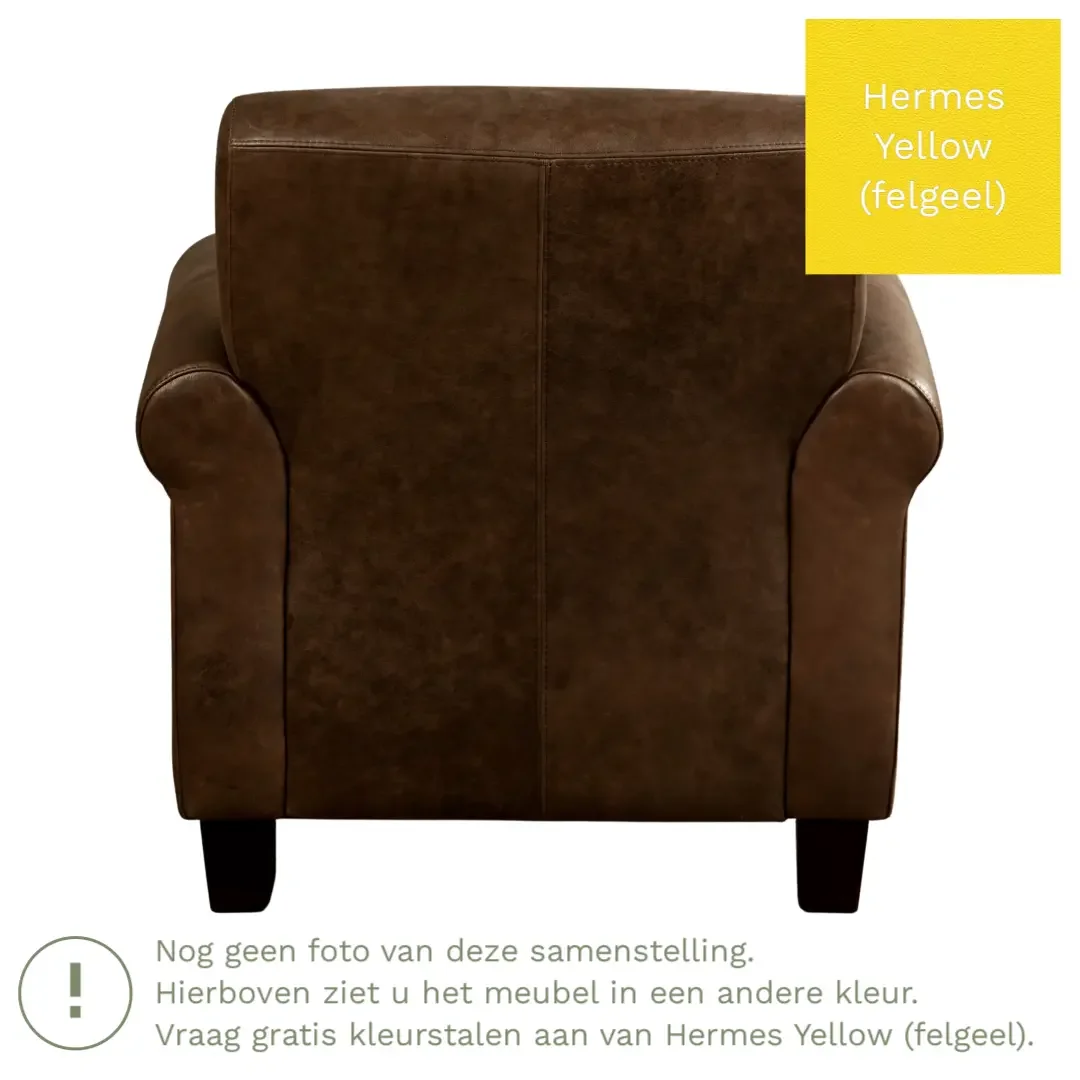 afbeelding van Leren fauteuil Perfection - Hermes Yellow (felgeel) - Poten hout bruin