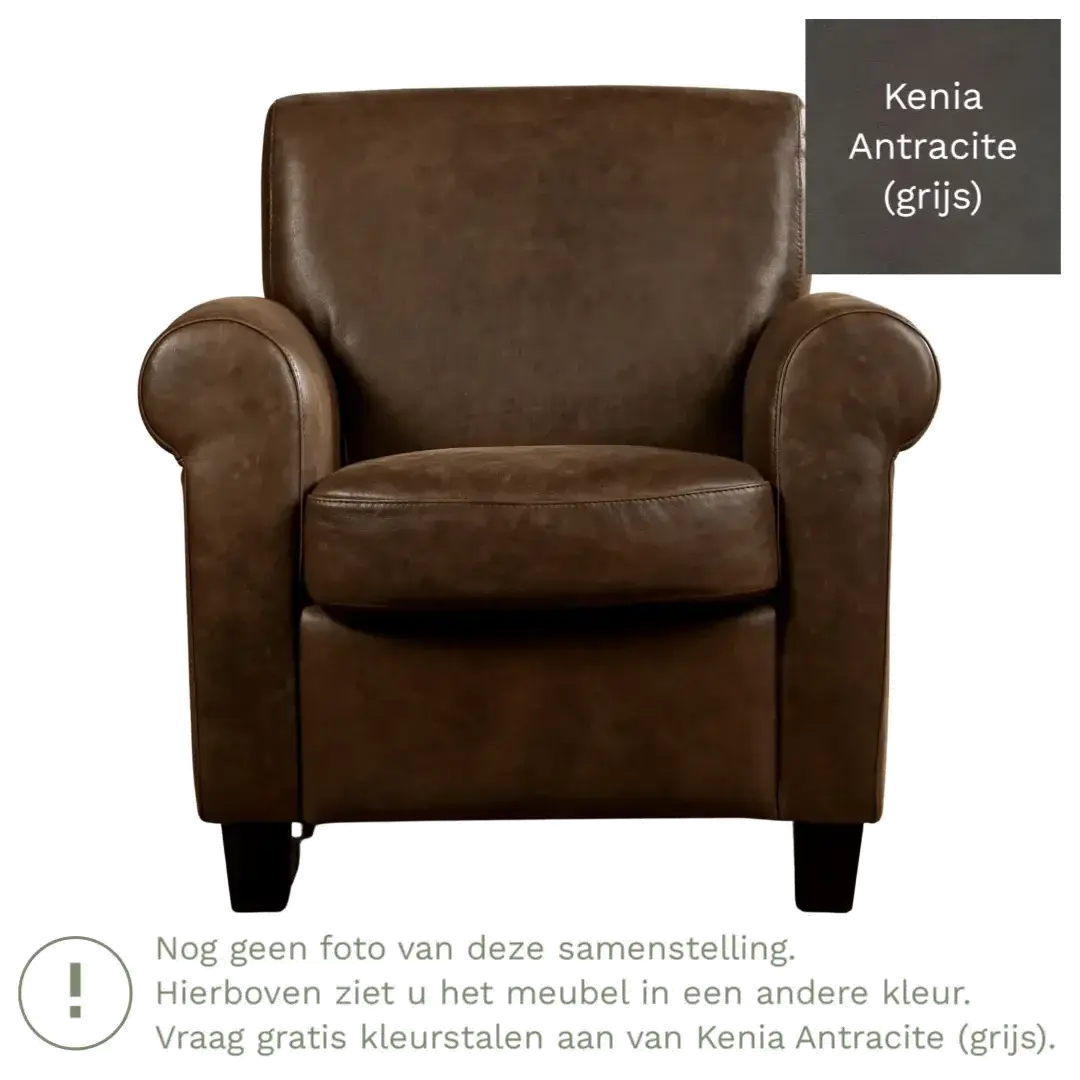 afbeelding van Leren fauteuil Perfection - Kenia Antracite (grijs) - Poten hout bruin