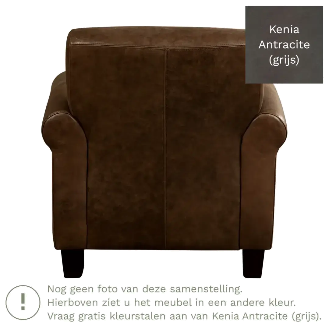 afbeelding van Leren fauteuil Perfection - Kenia Antracite (grijs) - Poten hout bruin