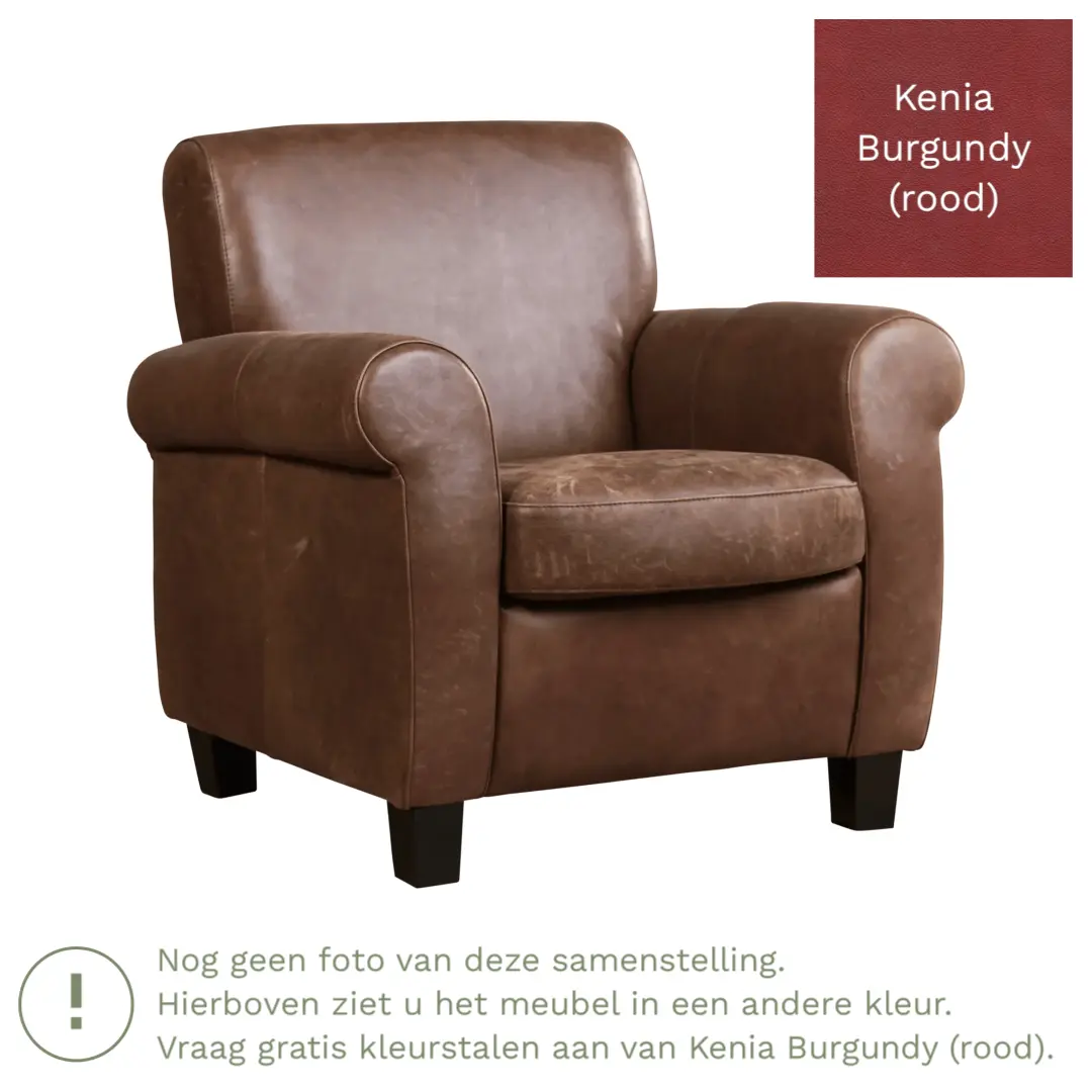 afbeelding van Leren fauteuil Perfection - Kenia Burgundy (rood) - Poten hout bruin