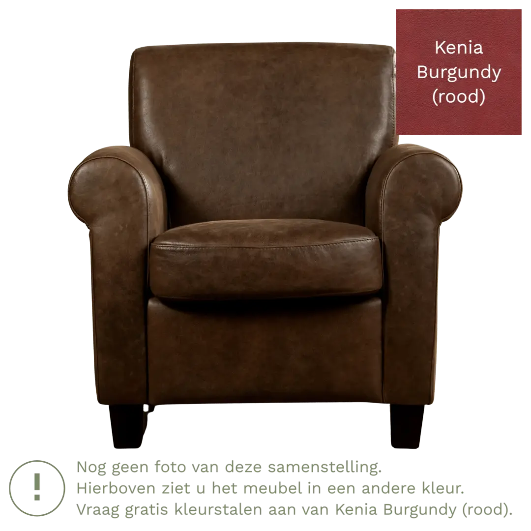 afbeelding van Leren fauteuil Perfection - Kenia Burgundy (rood) - Poten hout bruin