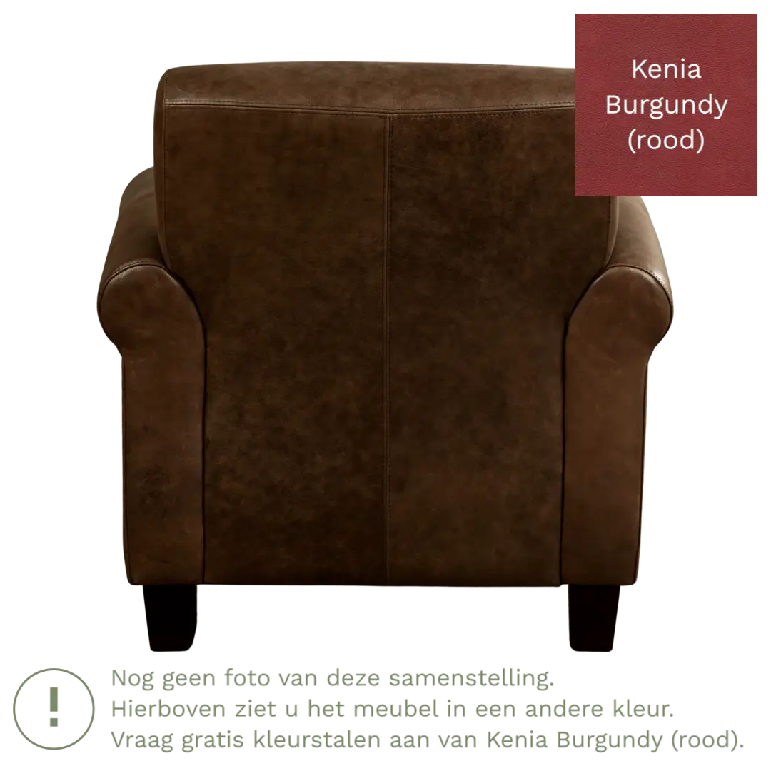 afbeelding van Leren fauteuil Perfection - Kenia Burgundy (rood) - Poten hout bruin