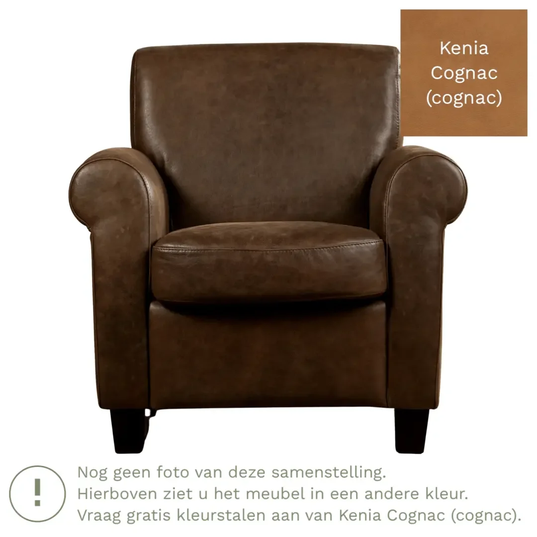afbeelding van Leren fauteuil Perfection - Kenia Cognac (cognac) - Poten hout bruin