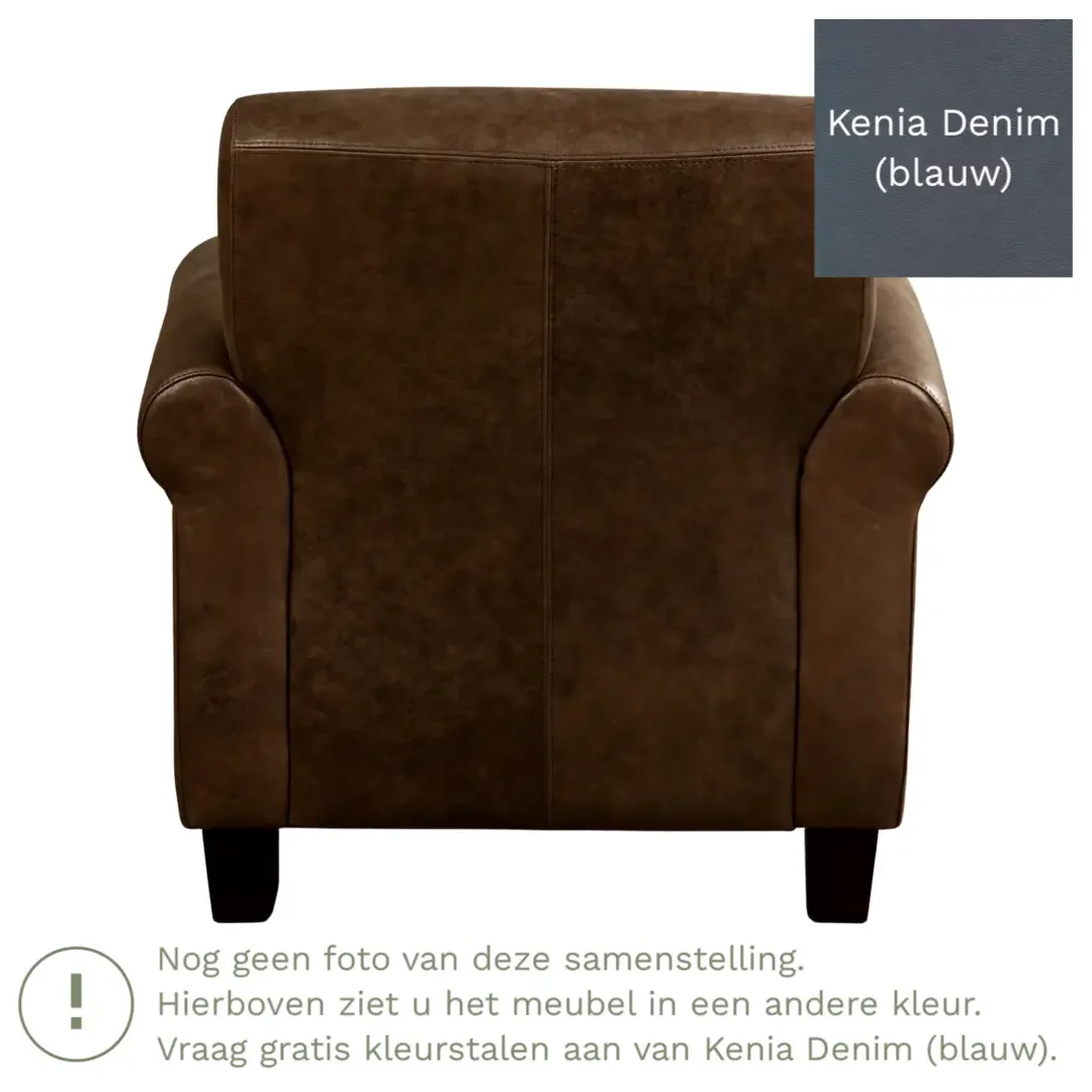 afbeelding van Leren fauteuil Perfection - Kenia Denim (blauw) - Poten hout bruin
