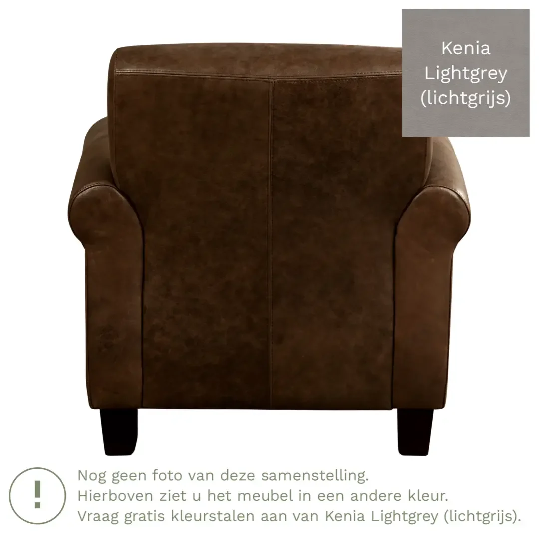 afbeelding van Leren fauteuil Perfection - Kenia Lightgrey (lichtgrijs) - Poten hout bruin