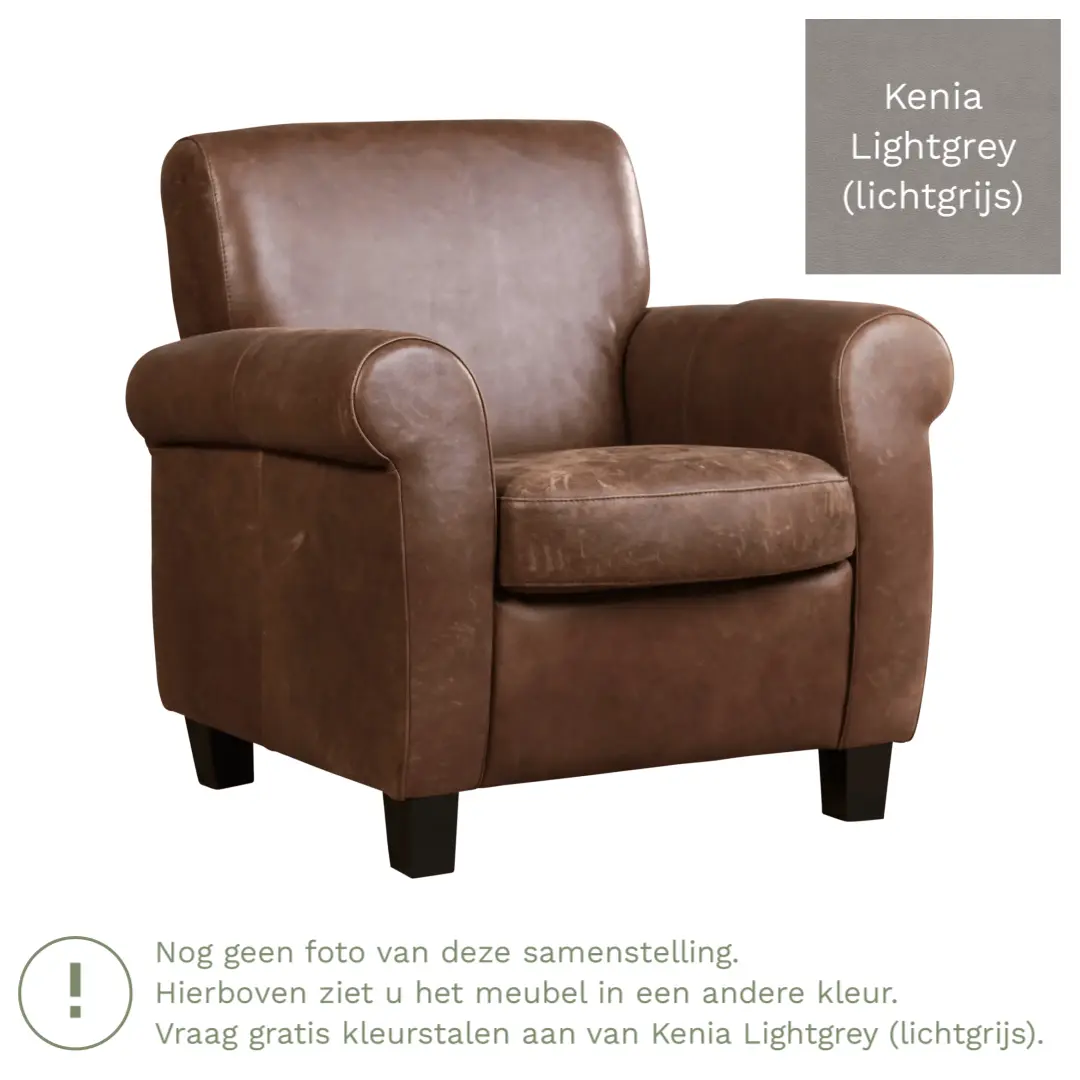 afbeelding van Leren fauteuil Perfection - Kenia Lightgrey (lichtgrijs) - Poten hout zwart
