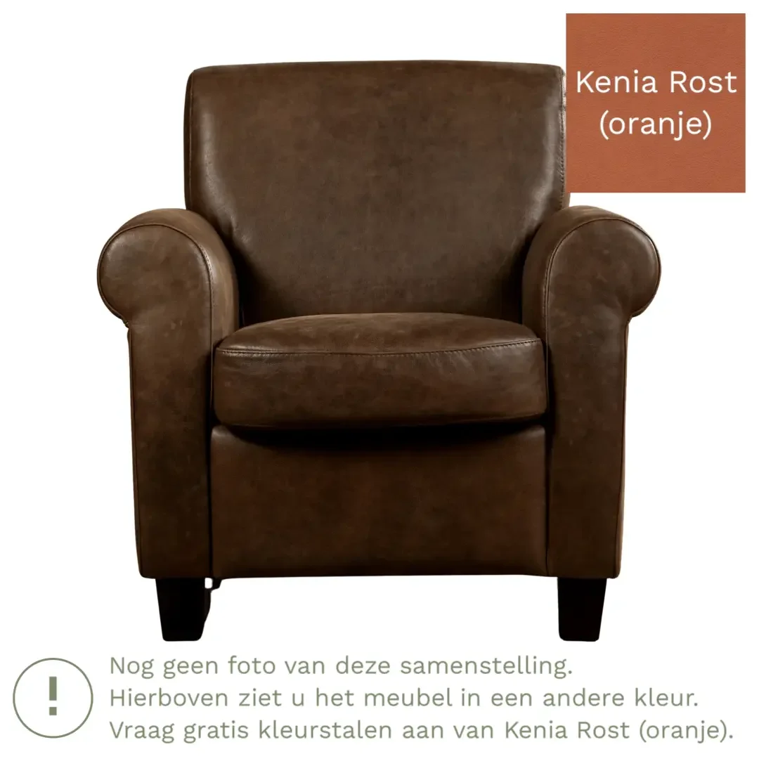 afbeelding van Leren fauteuil Perfection - Kenia Rost (oranje) - Poten hout bruin