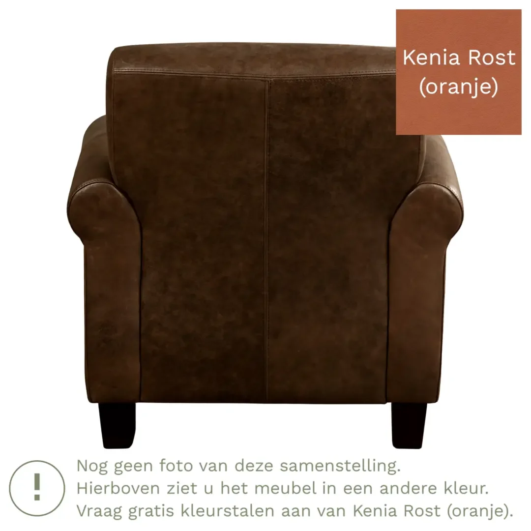 afbeelding van Leren fauteuil Perfection - Kenia Rost (oranje) - Poten hout bruin