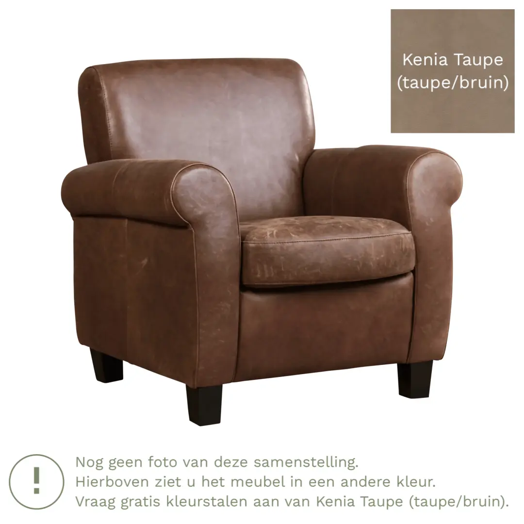 afbeelding van Leren fauteuil Perfection - Kenia Taupe (taupe/bruin) - Poten hout bruin