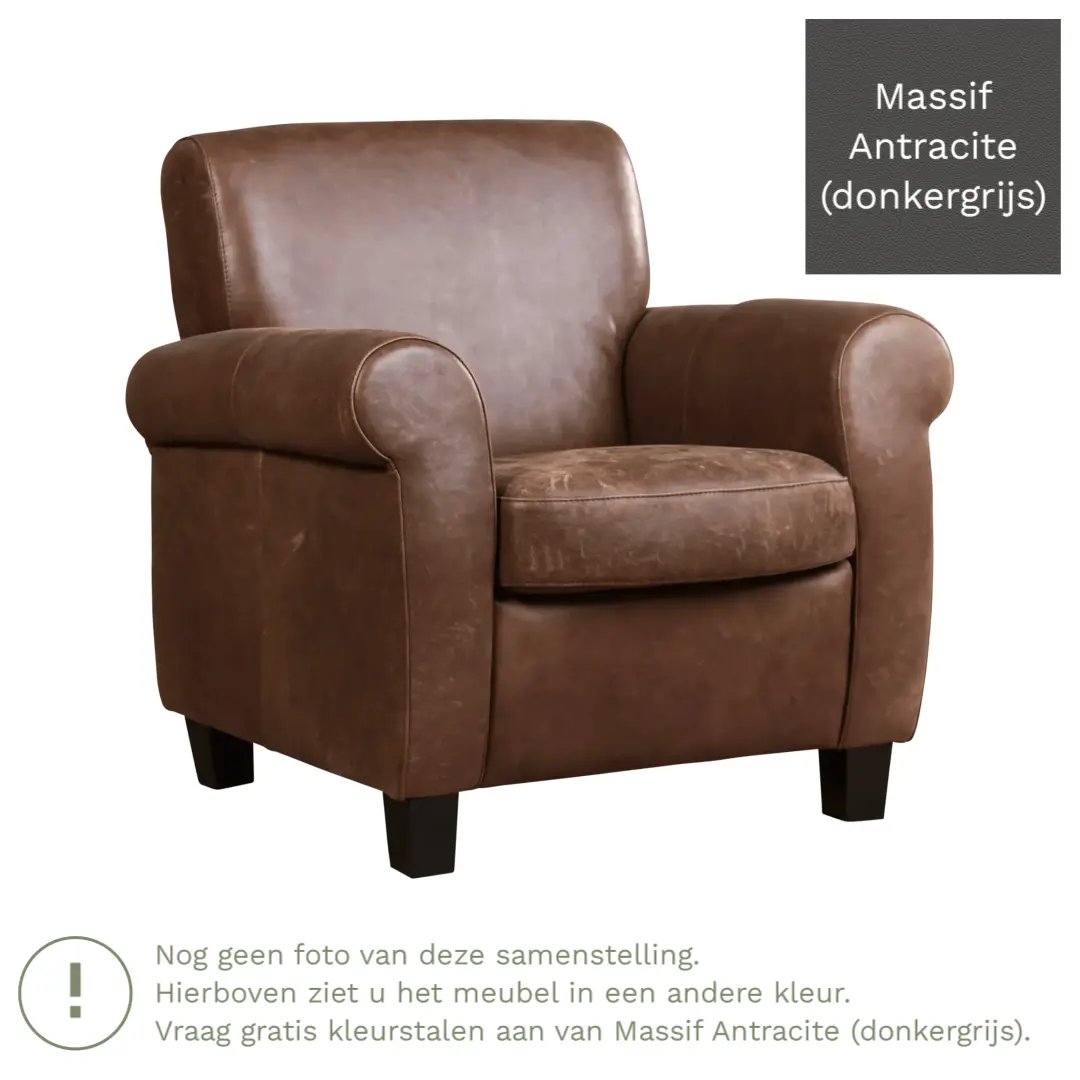 afbeelding van Leren fauteuil Perfection - Massif Antracite (donkergrijs) - Poten hout zwart