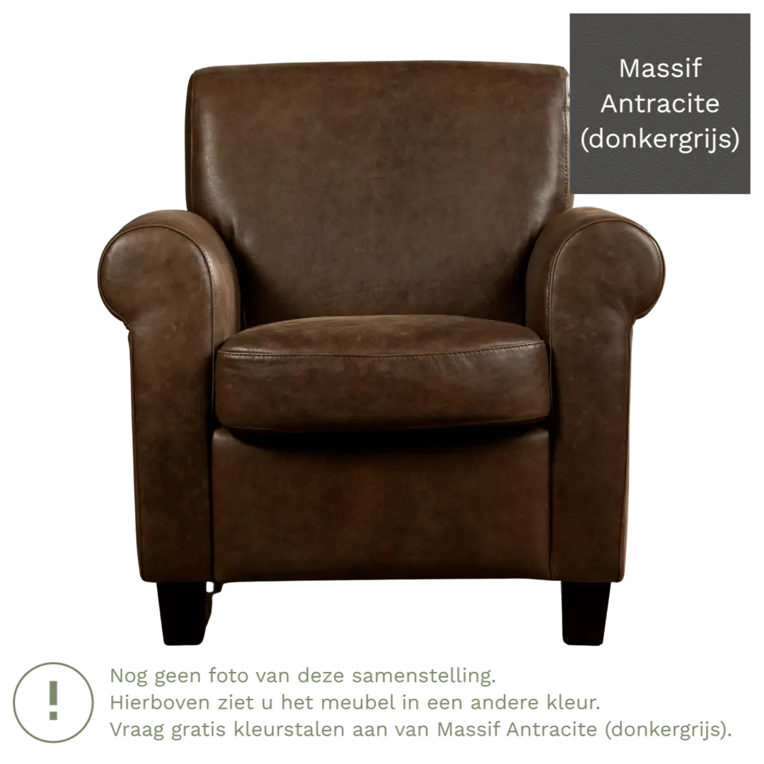 afbeelding van Leren fauteuil Perfection - Massif Antracite (donkergrijs) - Poten hout zwart