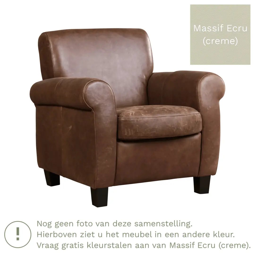 afbeelding van Leren fauteuil Perfection - Massif Ecru (crème) - Poten hout bruin