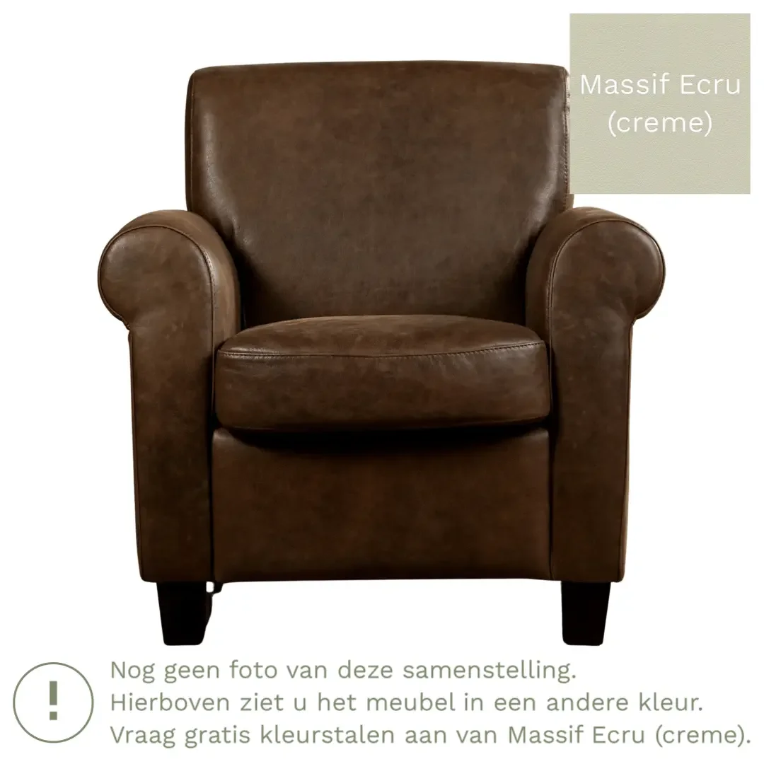 afbeelding van Leren fauteuil Perfection - Massif Ecru (crème) - Poten hout bruin