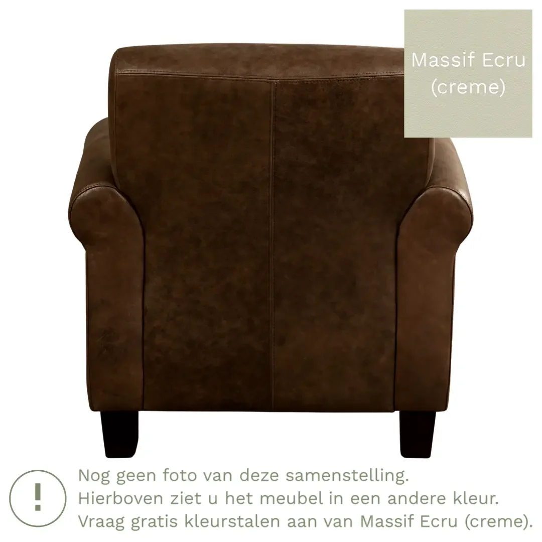 afbeelding van Leren fauteuil Perfection - Massif Ecru (crème) - Poten hout bruin