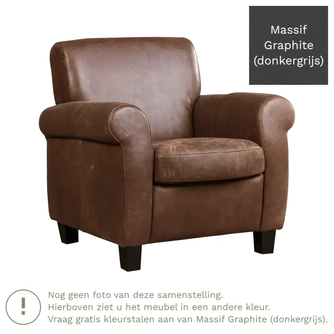 afbeelding van Leren fauteuil Perfection - Massif Graphite (donkergrijs) - Poten hout bruin