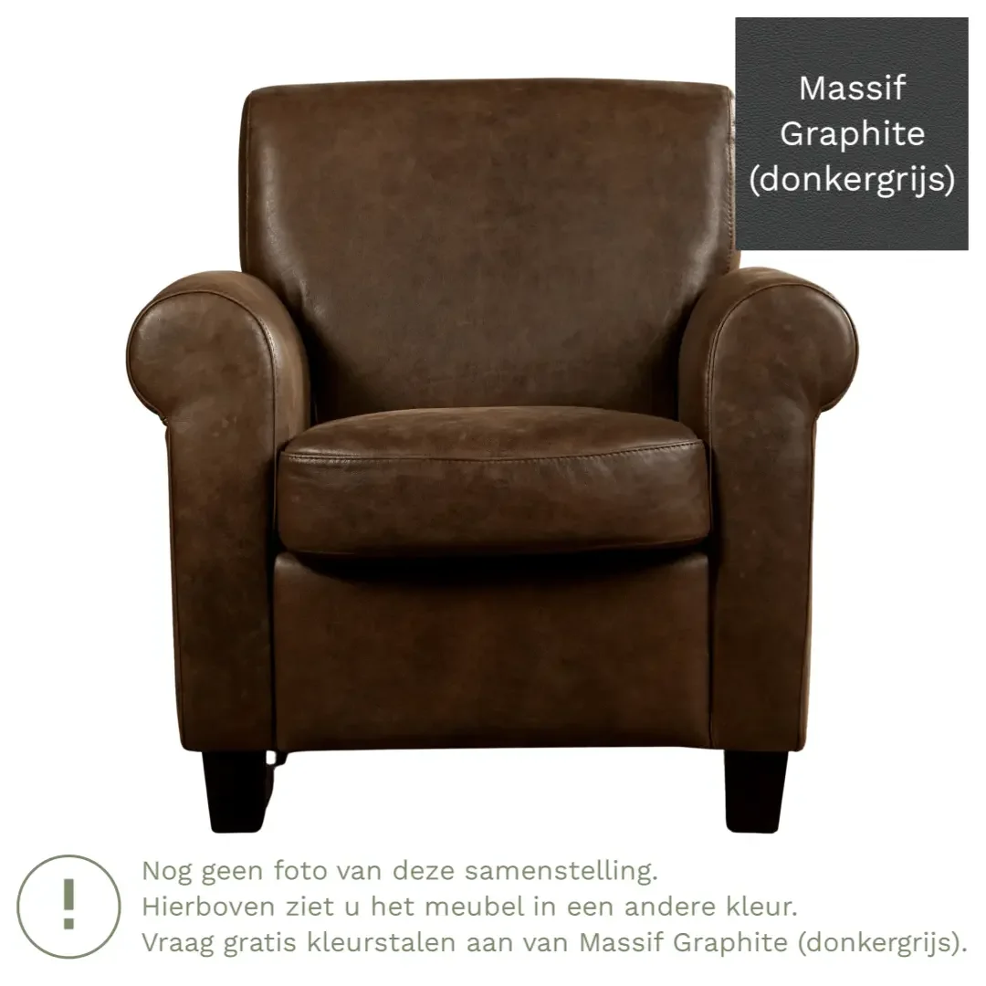 afbeelding van Leren fauteuil Perfection - Massif Graphite (donkergrijs) - Poten hout bruin