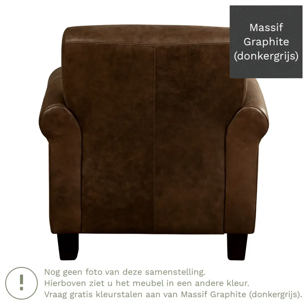 afbeelding van Leren fauteuil Perfection - Massif Graphite (donkergrijs) - Poten hout bruin