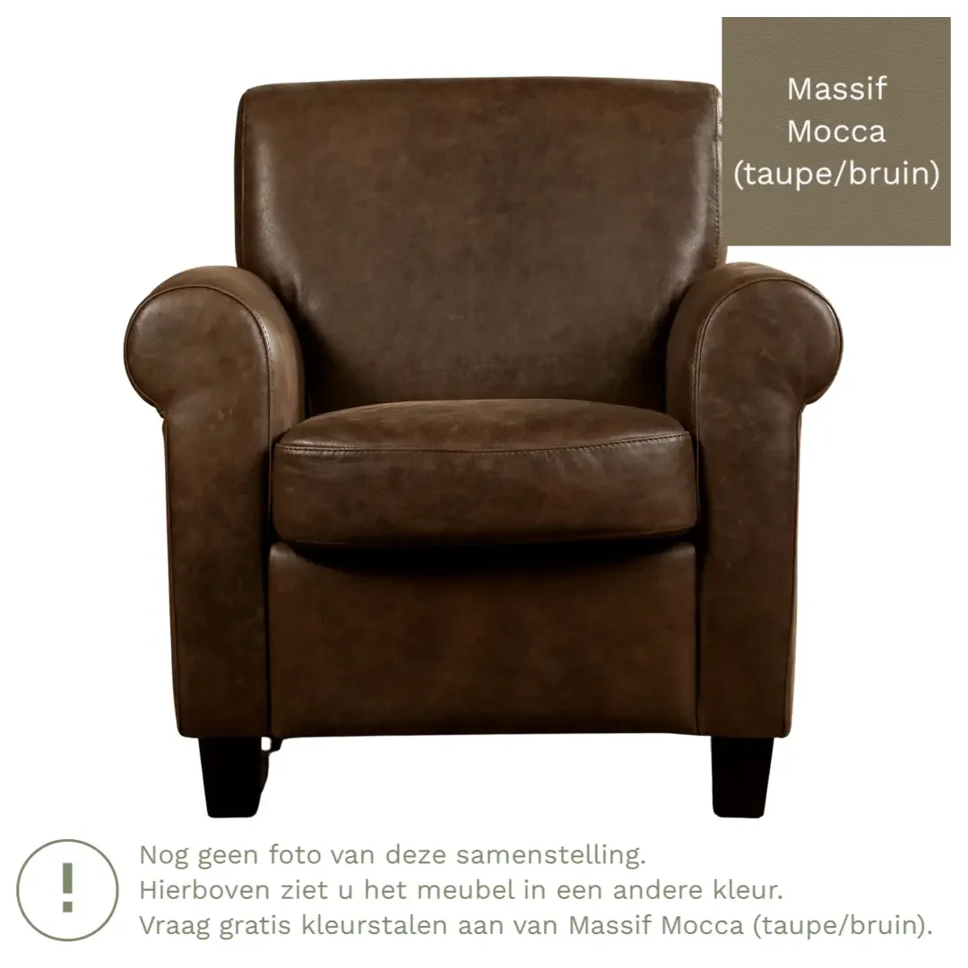 afbeelding van Leren fauteuil Perfection - Massif Mocca (taupe/bruin) - Poten hout bruin