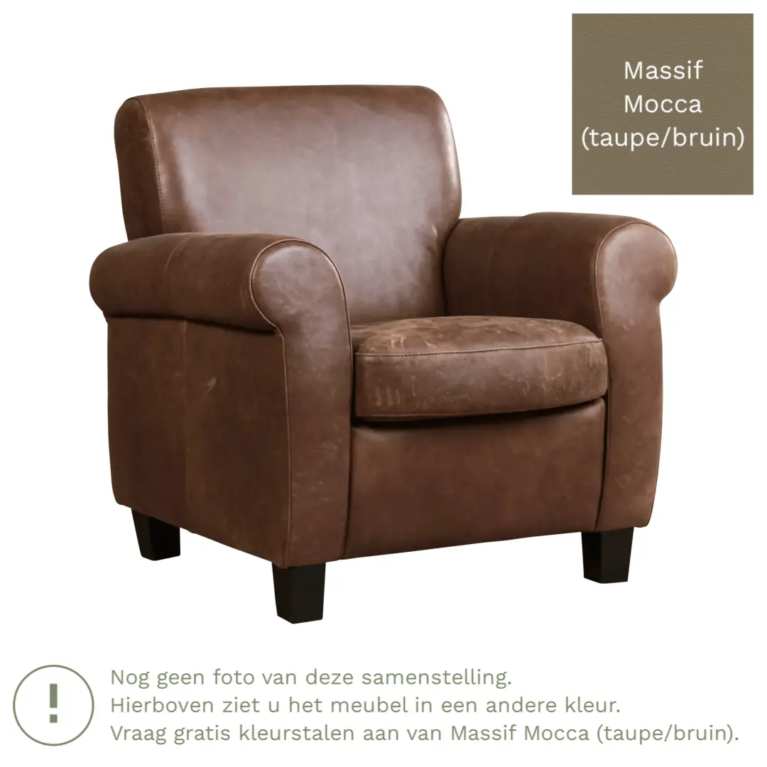 afbeelding van Leren fauteuil Perfection - Massif Mocca (taupe/bruin) - Poten hout zwart
