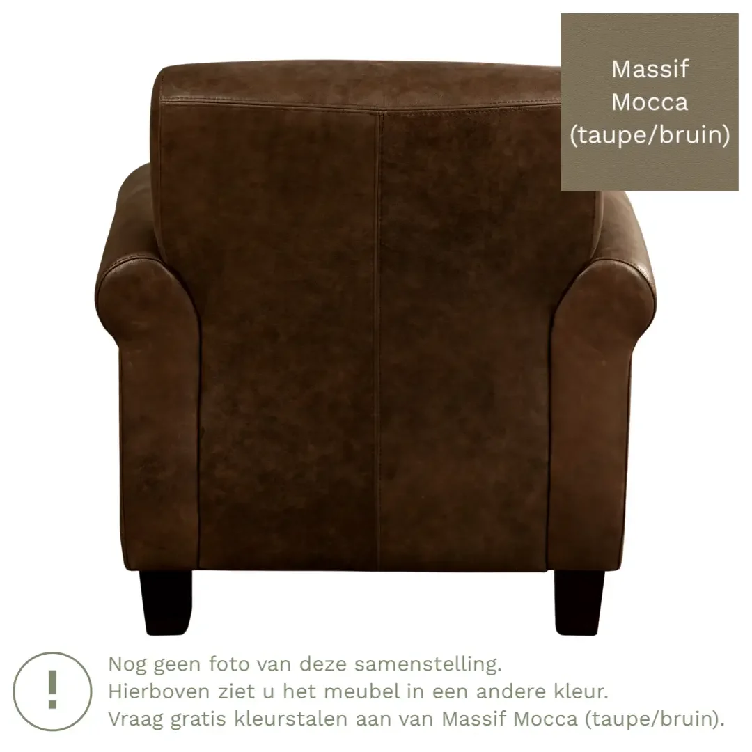afbeelding van Leren fauteuil Perfection - Massif Mocca (taupe/bruin) - Poten hout zwart