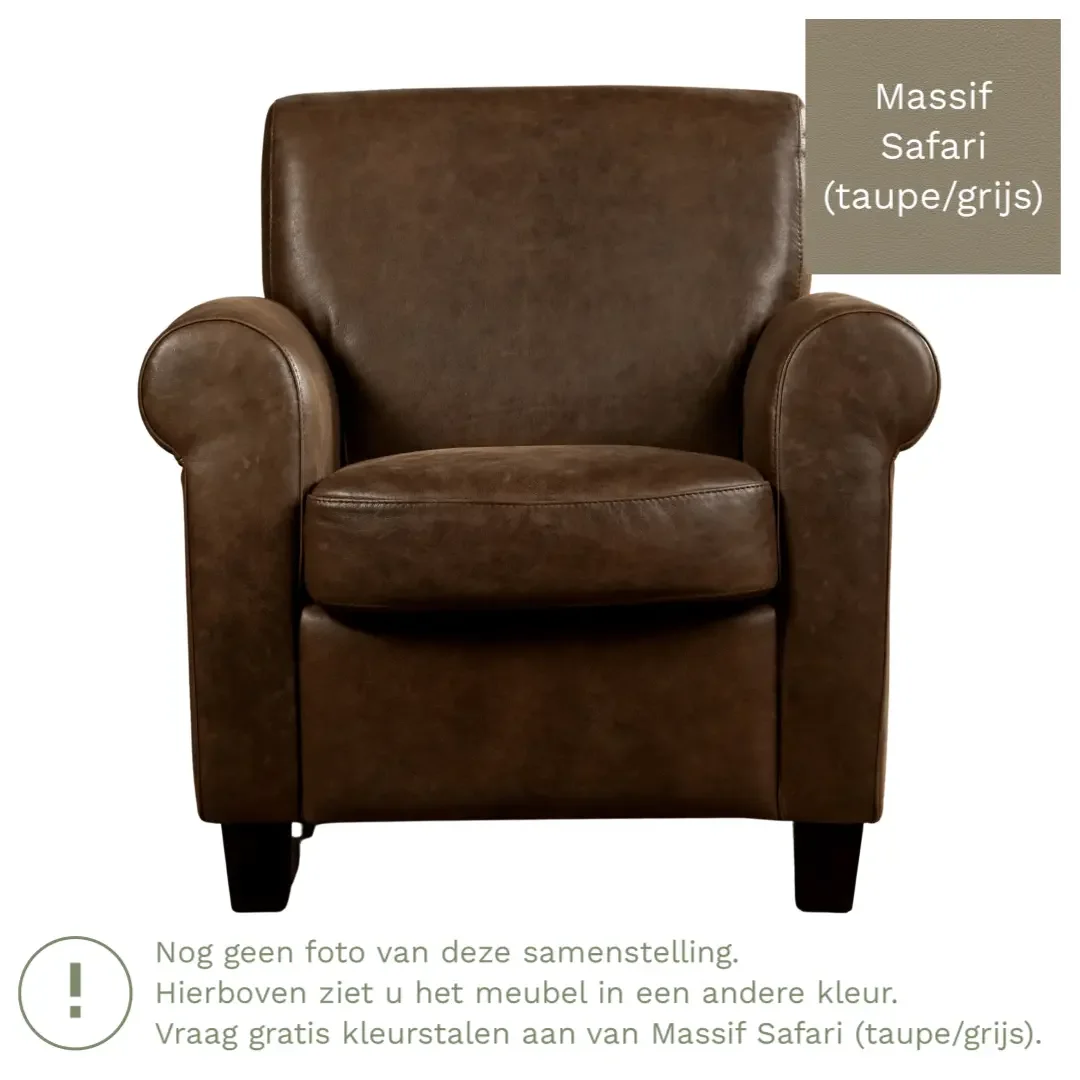 afbeelding van Leren fauteuil Perfection - Massif Safari (taupe/grijs) - Poten hout bruin