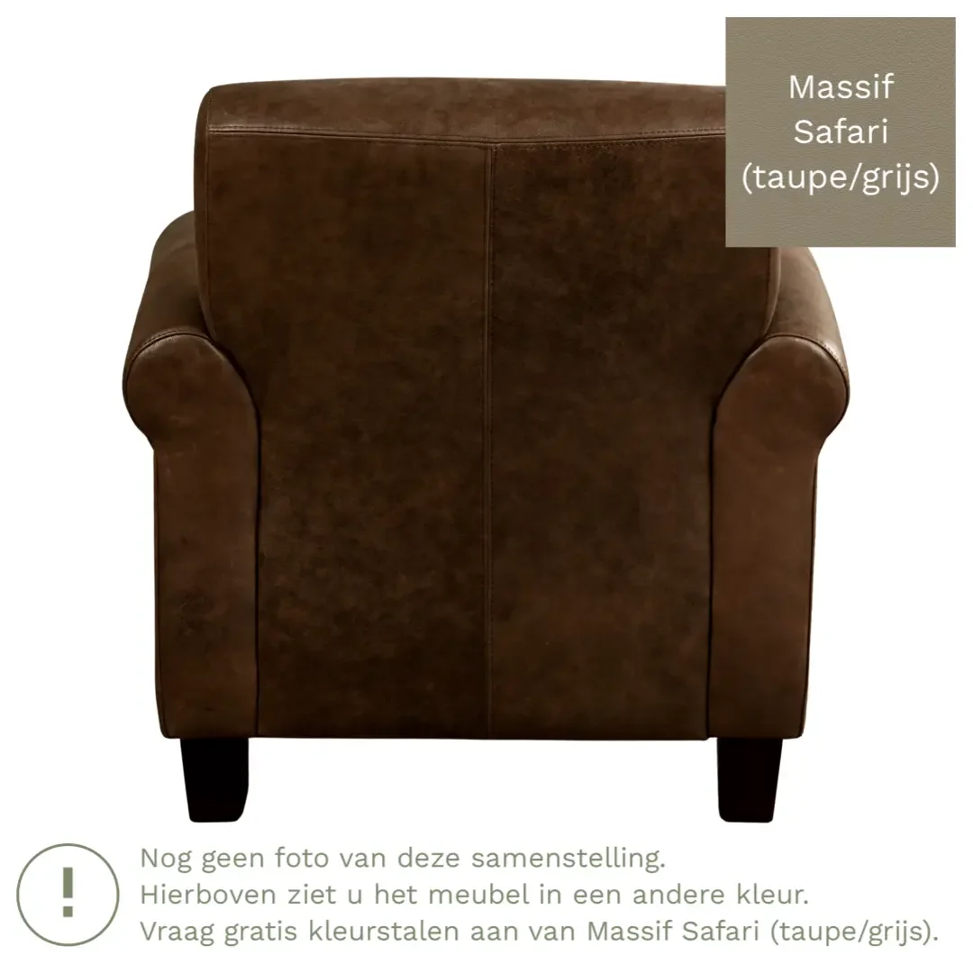 afbeelding van Leren fauteuil Perfection - Massif Safari (taupe/grijs) - Poten hout bruin