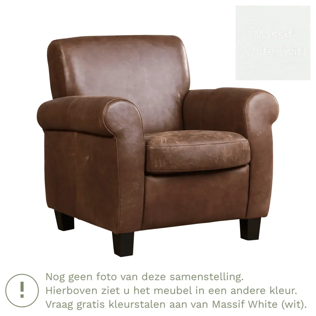 afbeelding van Leren fauteuil Perfection - Massif White (wit) - Poten hout bruin