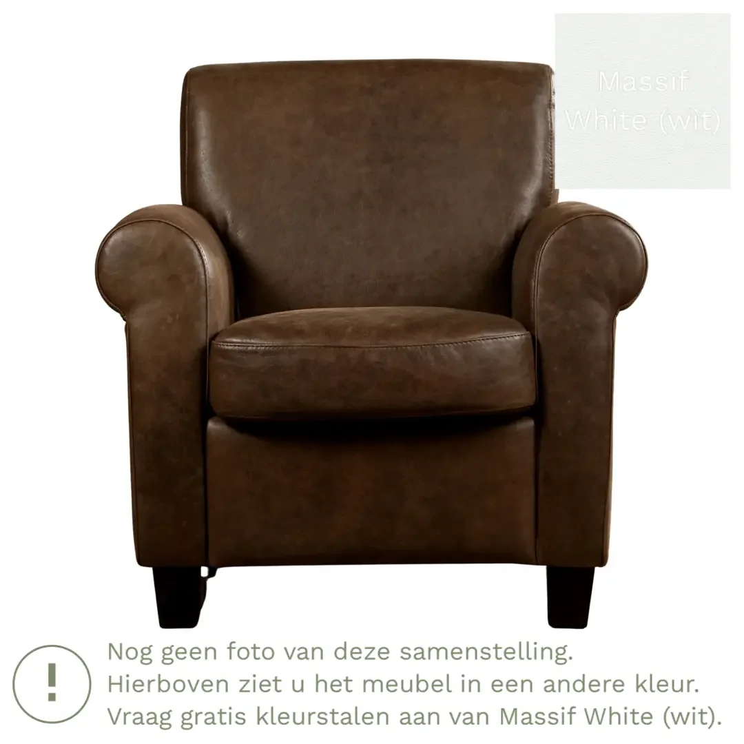 afbeelding van Leren fauteuil Perfection - Massif White (wit) - Poten hout zwart