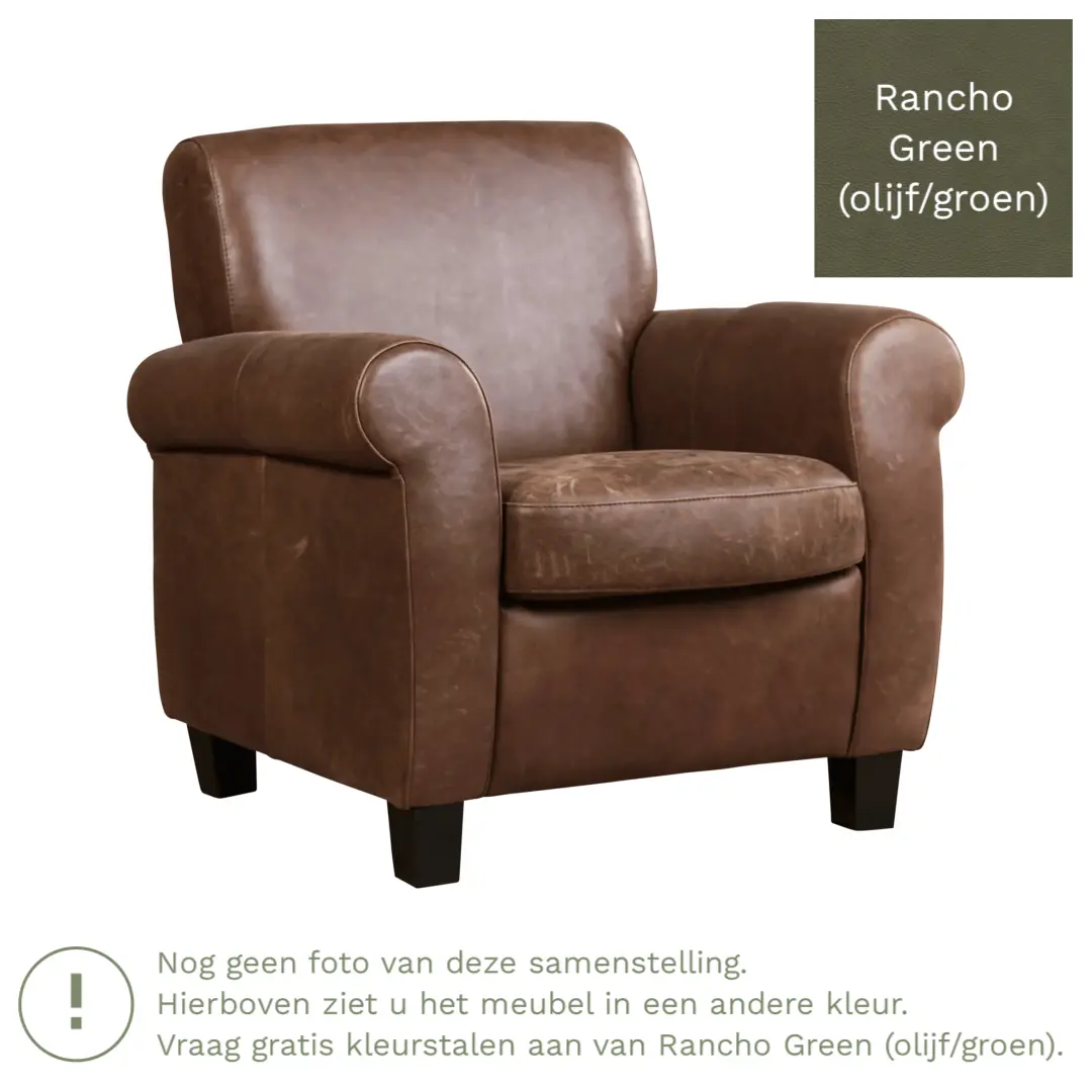 afbeelding van Leren fauteuil Perfection - Rancho Green (olijf/groen) - Poten hout bruin