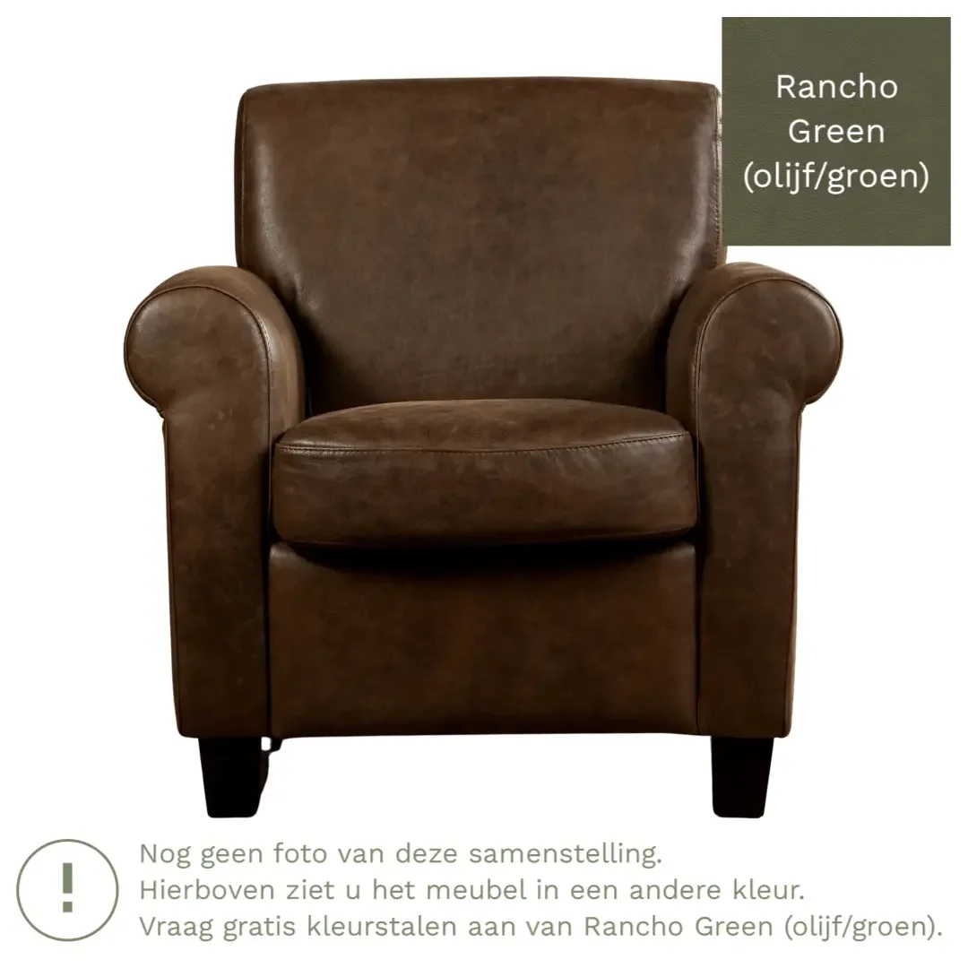 afbeelding van Leren fauteuil Perfection - Rancho Green (olijf/groen) - Poten hout bruin