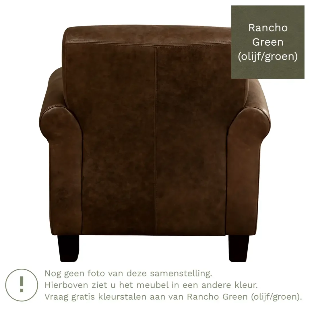 afbeelding van Leren fauteuil Perfection - Rancho Green (olijf/groen) - Poten hout bruin