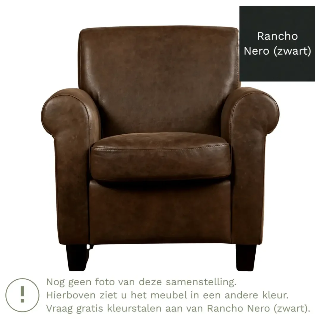 afbeelding van Leren fauteuil Perfection - Rancho Nero (zwart) - Poten hout zwart