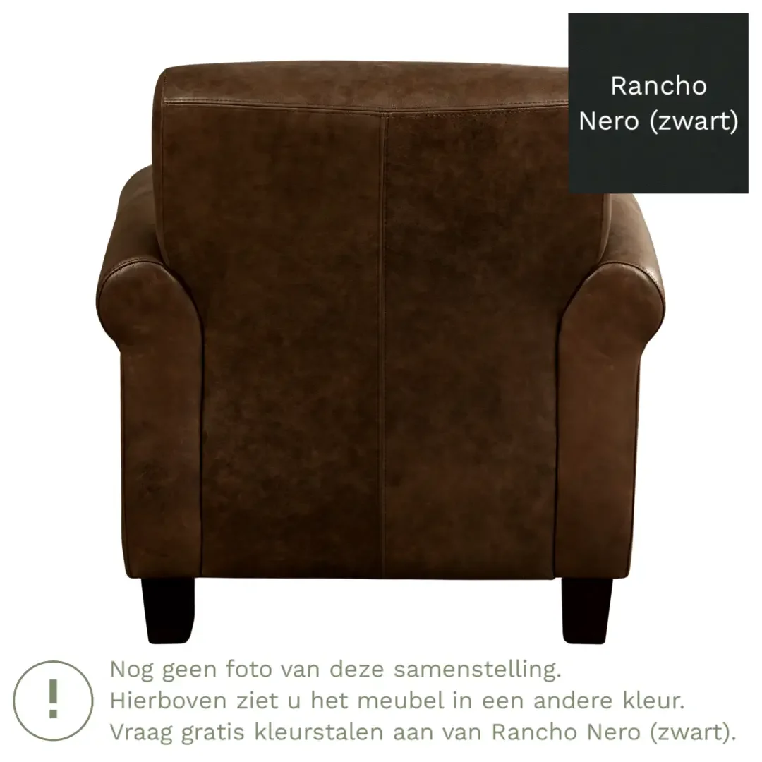 afbeelding van Leren fauteuil Perfection - Rancho Nero (zwart) - Poten hout zwart