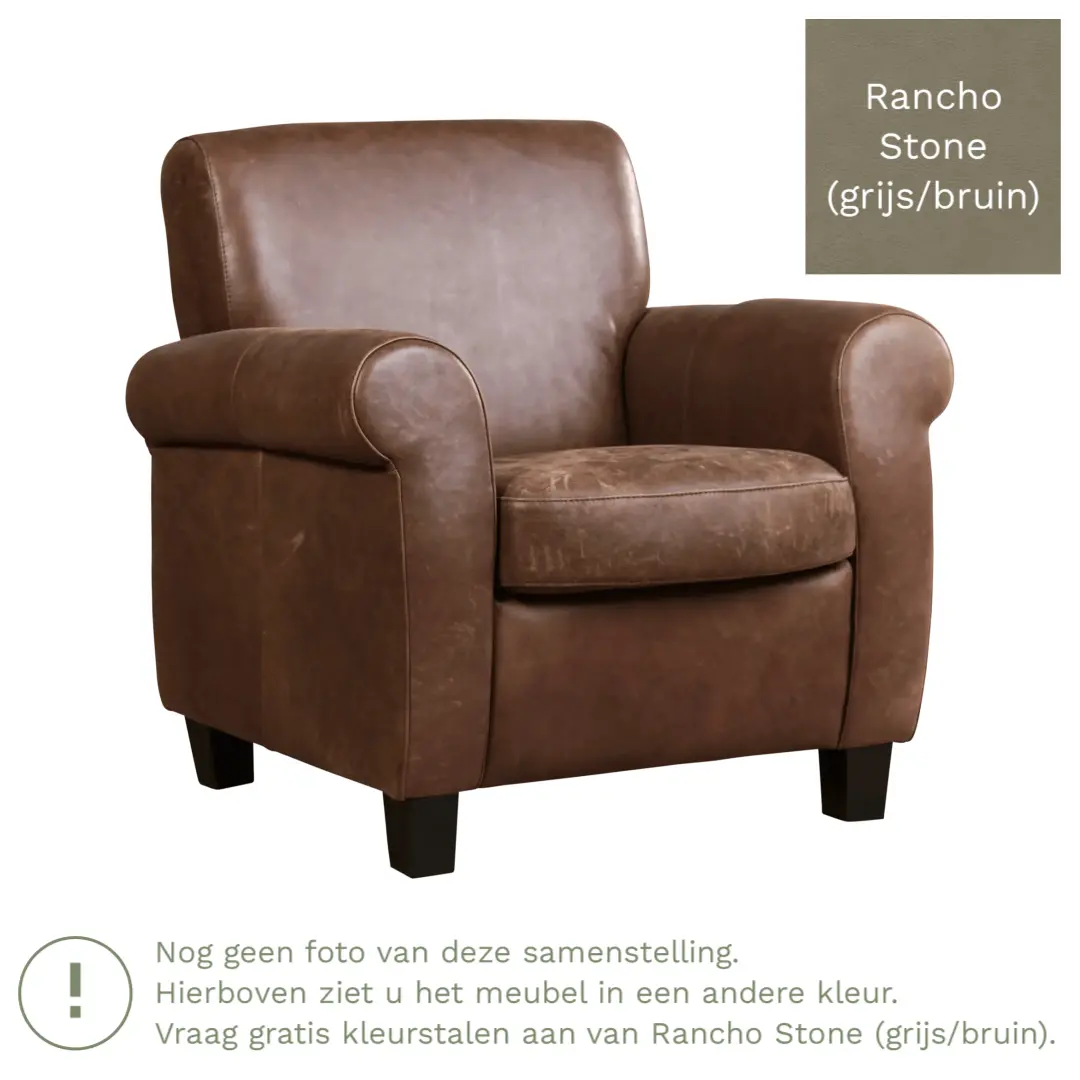 afbeelding van Leren fauteuil Perfection - Rancho Stone (grijs/bruin) - Poten hout bruin